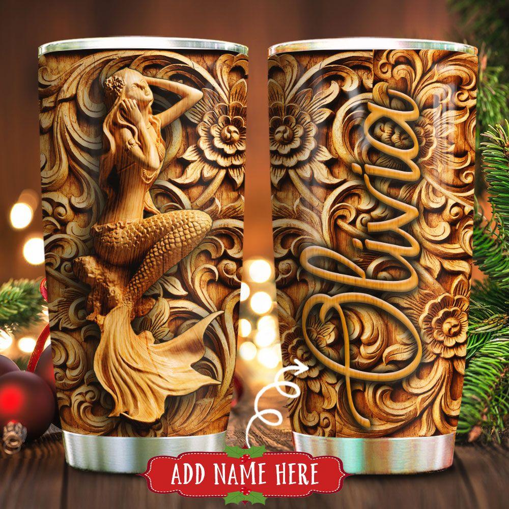Mermaid Wooden Style Personalized Stainless Steel Tumbler