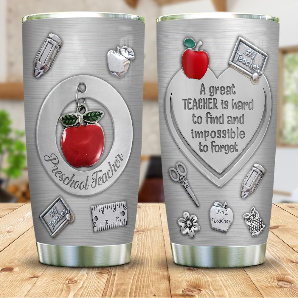 Metal Style Apple Preschool Teacher Impossible To Forget Preschool Teacher Gift Stainless Steel Tumbler