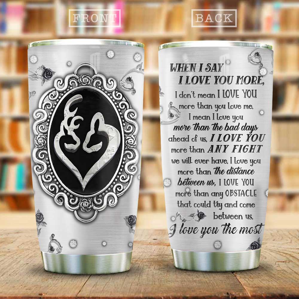 Metal Style Deer Couple Love You More Stainless Steel Tumbler