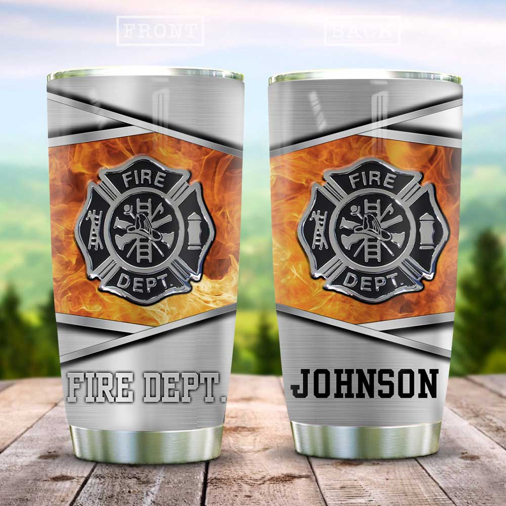 Metal Style Fire Dept Personalized Stainless Steel Tumbler