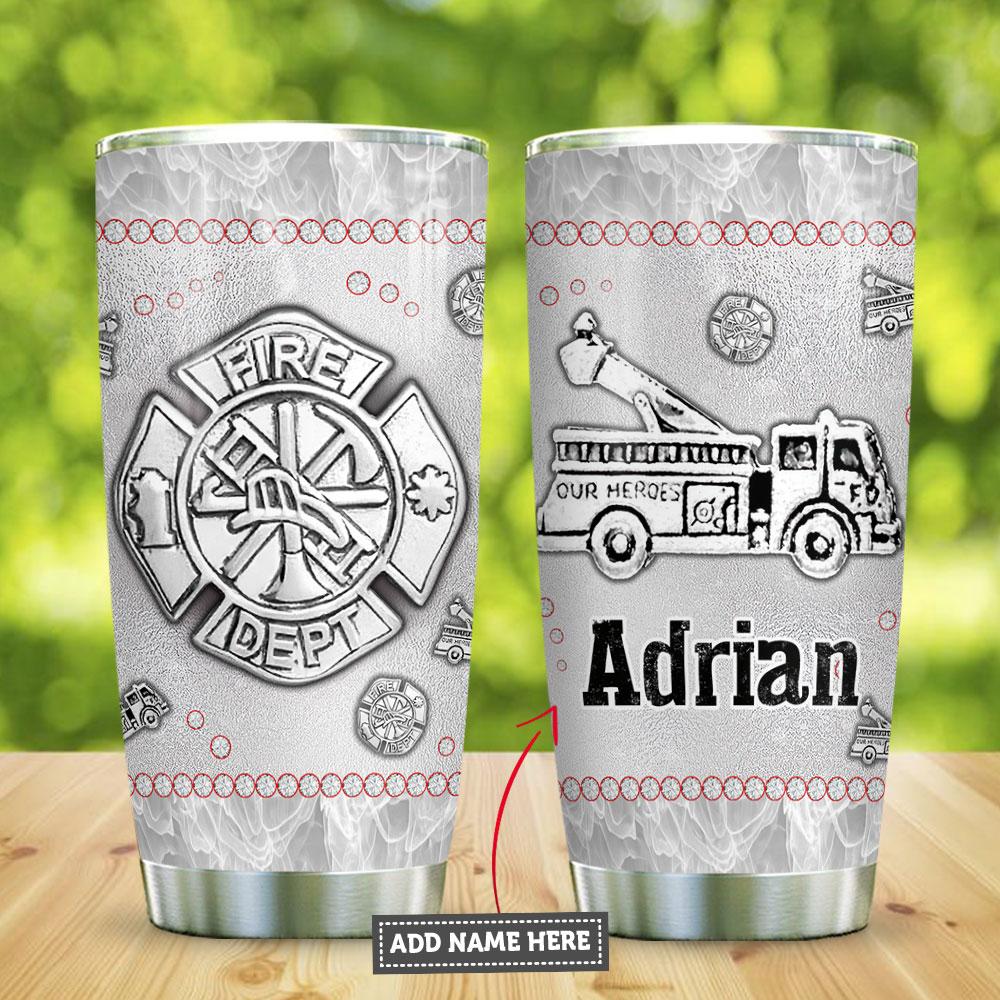 Metal Style Firefighter Firetruck Personalized Stainless Steel Tumbler
