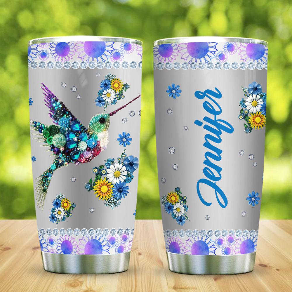 Metal Style Flower Jewelry Hummingbird Personalized Stainless Steel Tumbler