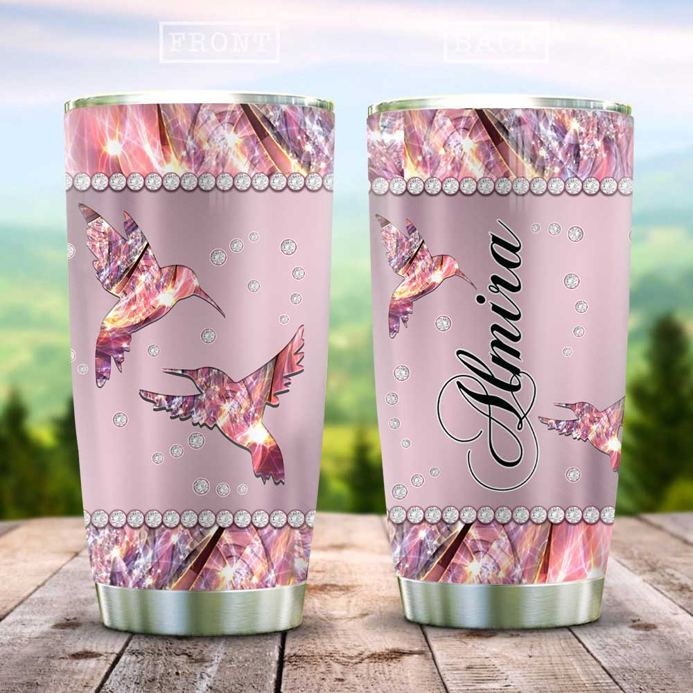 Metal Style Pink Jewelry Hummingbird Personalized Stainless Steel Tumbler