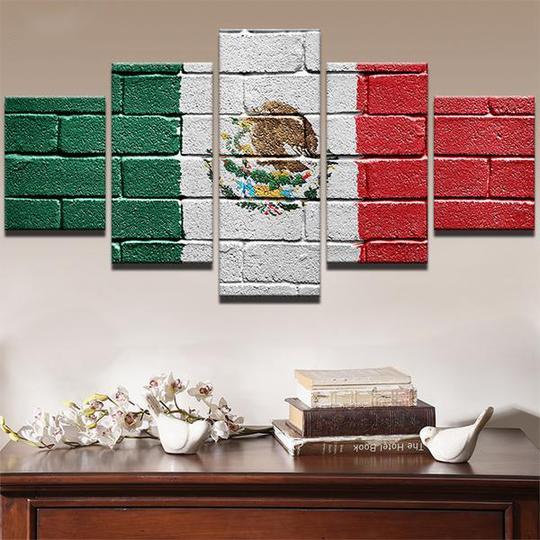 Mexican Flag Brick Pattern - Abstract 5 Panel Canvas Art Wall Decor