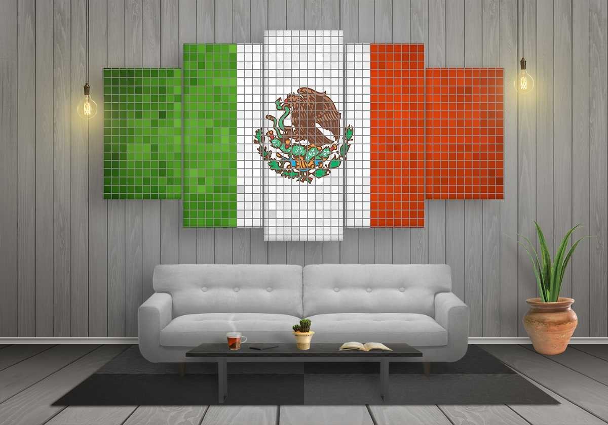 Mexico Mosaics Flag - Abstract 5 Panel Canvas Art Wall Decor