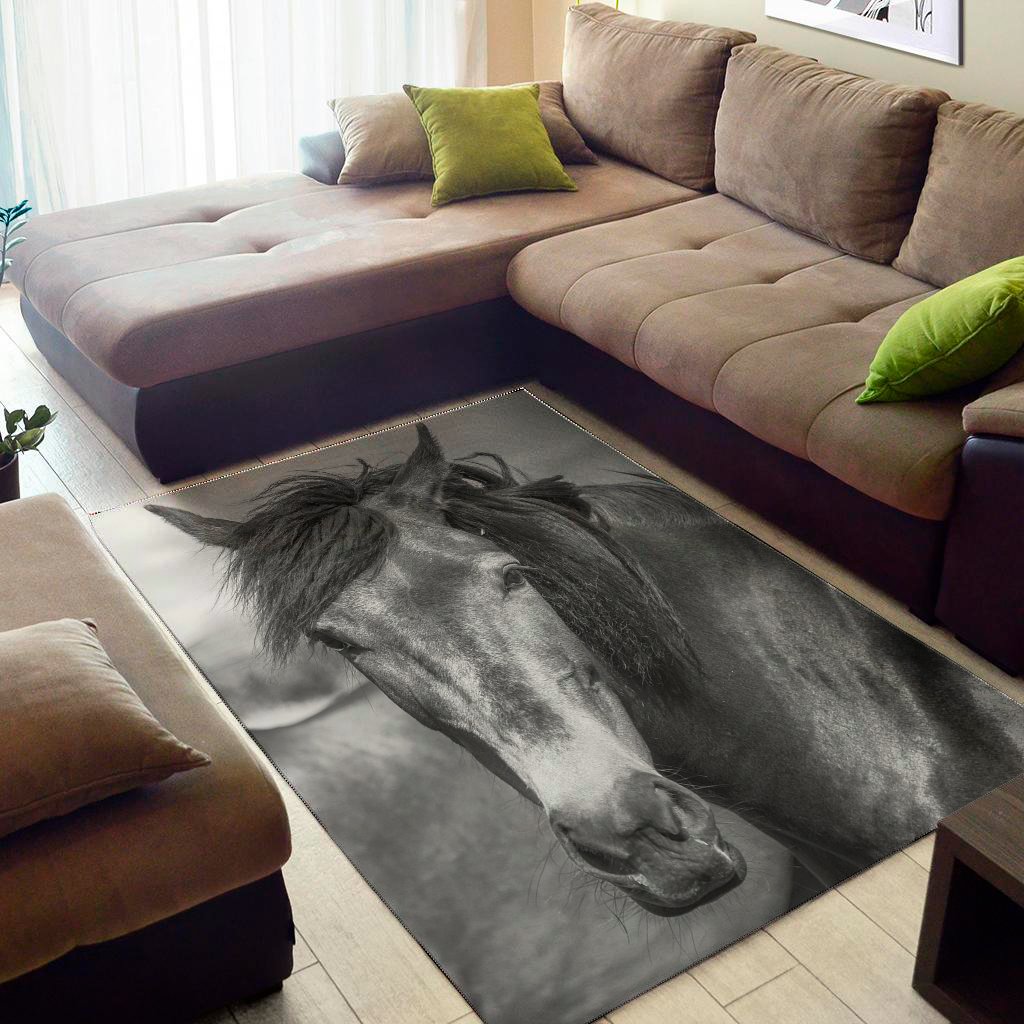 Monochrome Horse Print Area Rug Floor Decor