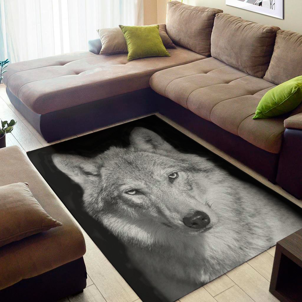 Monochrome Wolf Print Area Rug Floor Decor