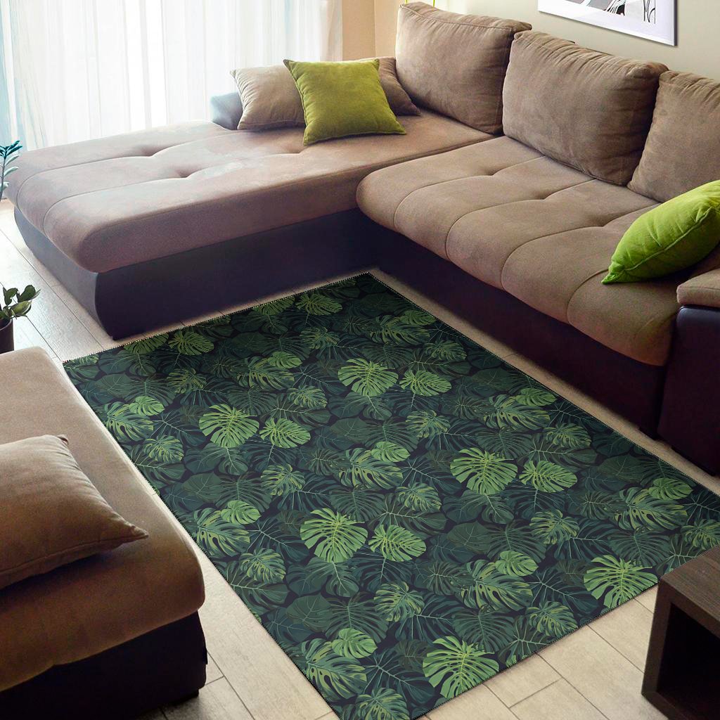Monstera Palm Leaves Pattern Print Area Rug Floor Decor