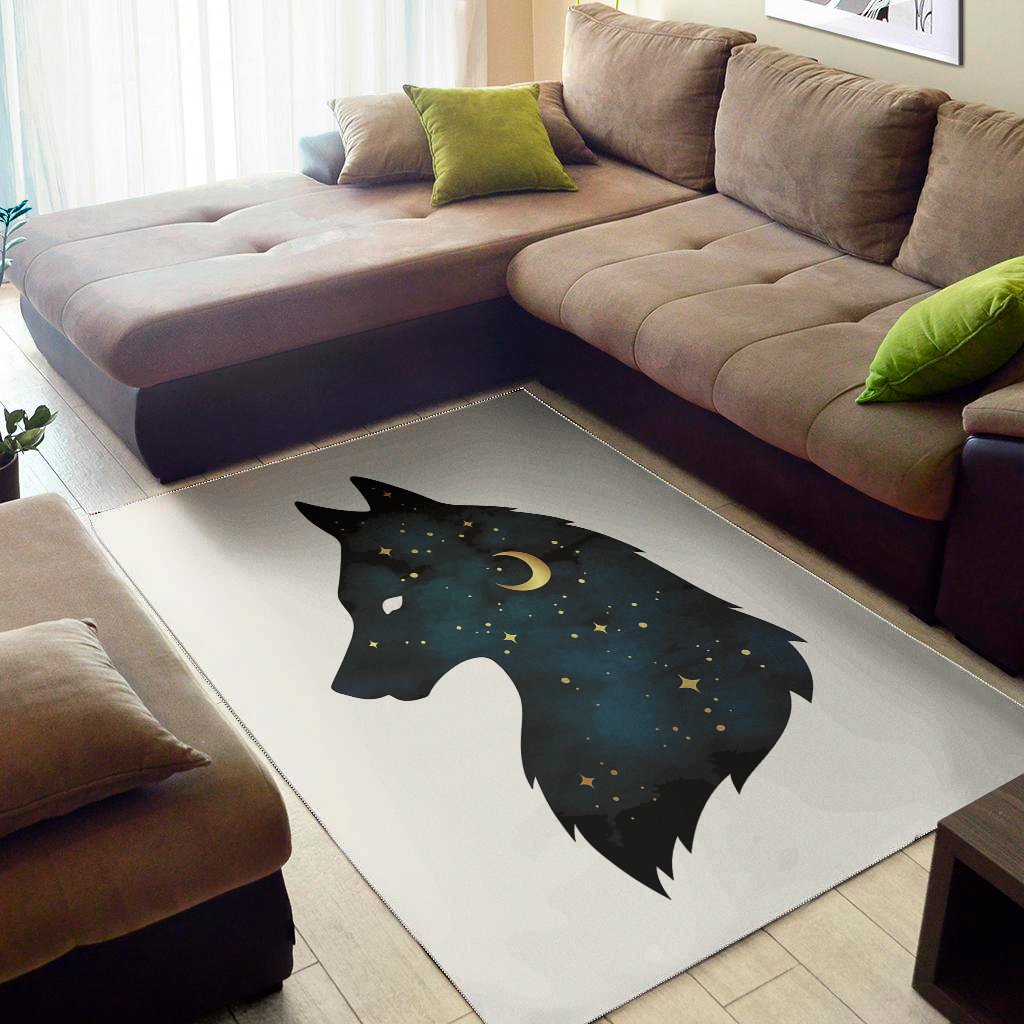 Moon And Stars Wolf Spirit Print Area Rug Floor Decor