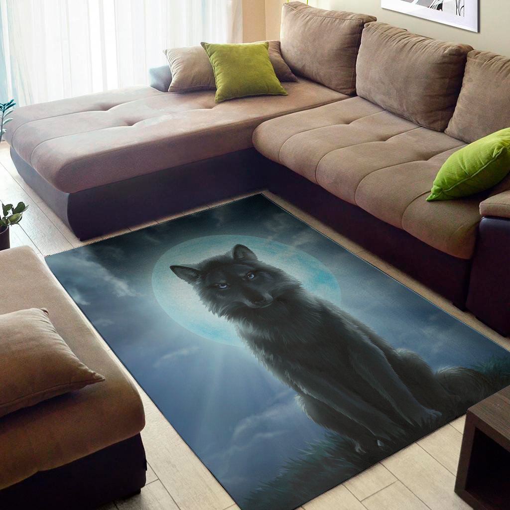Moonlight Wolf Print Area Rug Floor Decor
