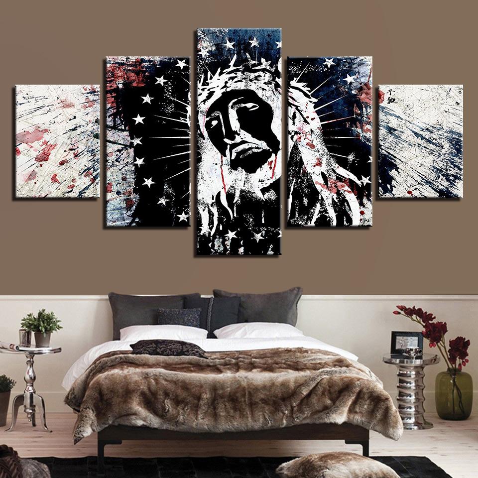 Native American Indian - Abstract 5 Panel Canvas Art Wall Decor
