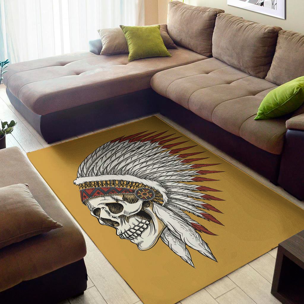 Native American Indian Skull Print Area Rug Floor Decor