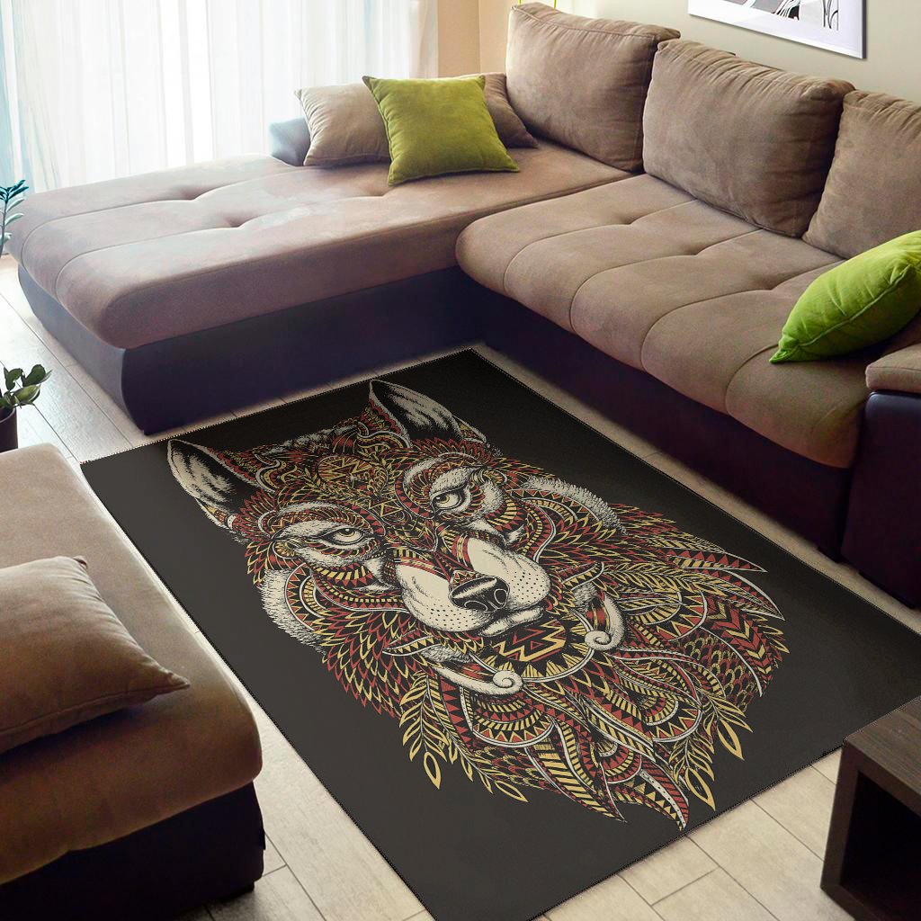 Native American Wolf Spirit Animal Print Area Rug Floor Decor