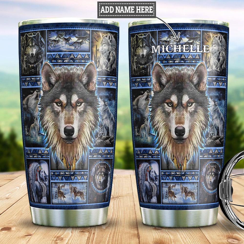 Native Wolf Personalized Stainless Steel Tumbler