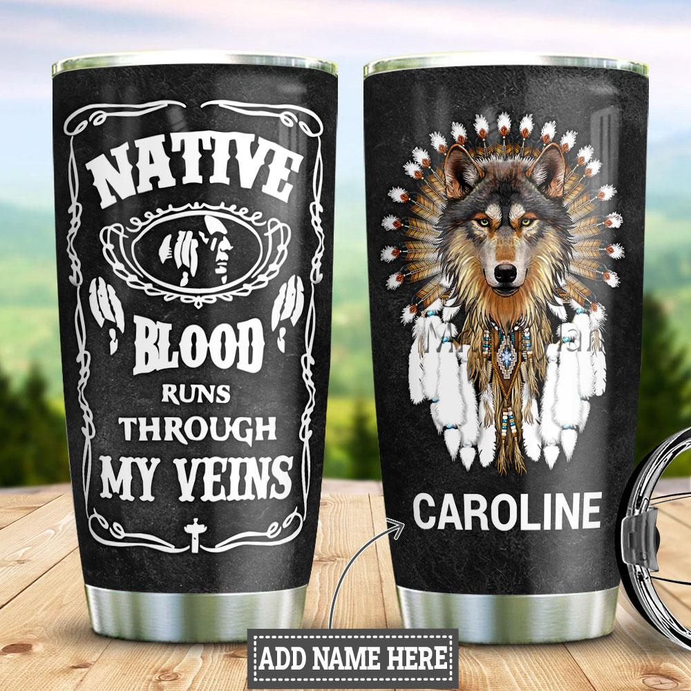 Native Wolf Personalized Stainless Steel Tumbler