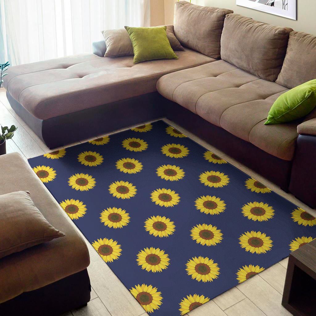 Navy Sunflower Pattern Print Area Rug Floor Decor