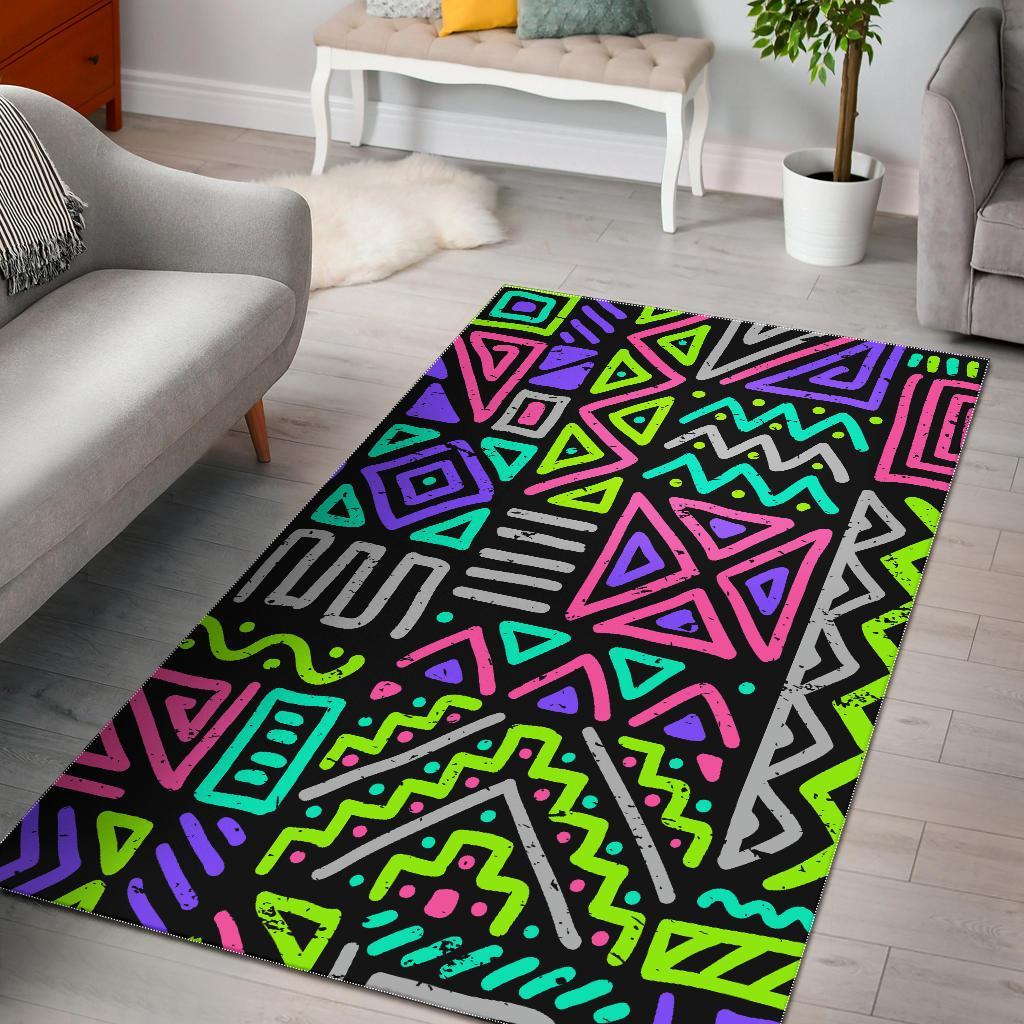 Neon Native Aztec Pattern Print Area Rug Floor Decor
