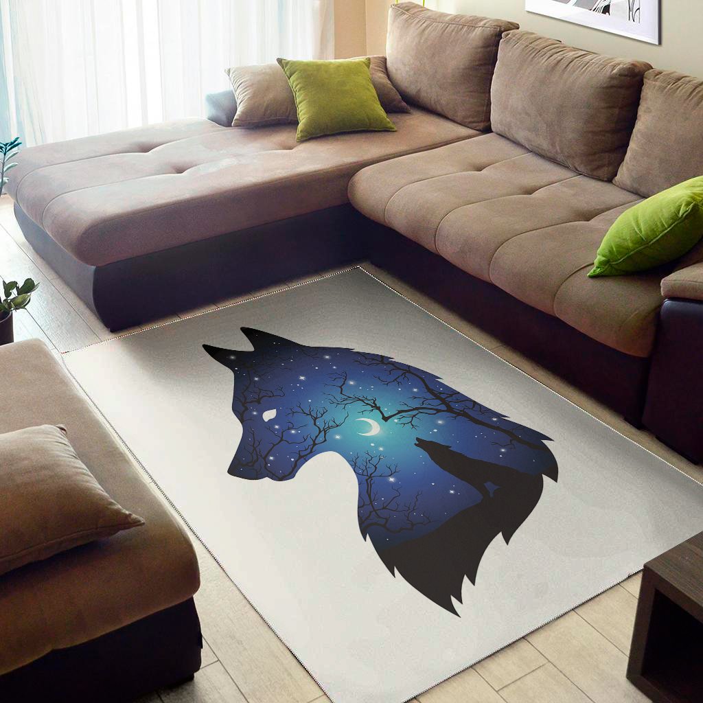 Night Forest Wolf Spirit Print Area Rug Floor Decor