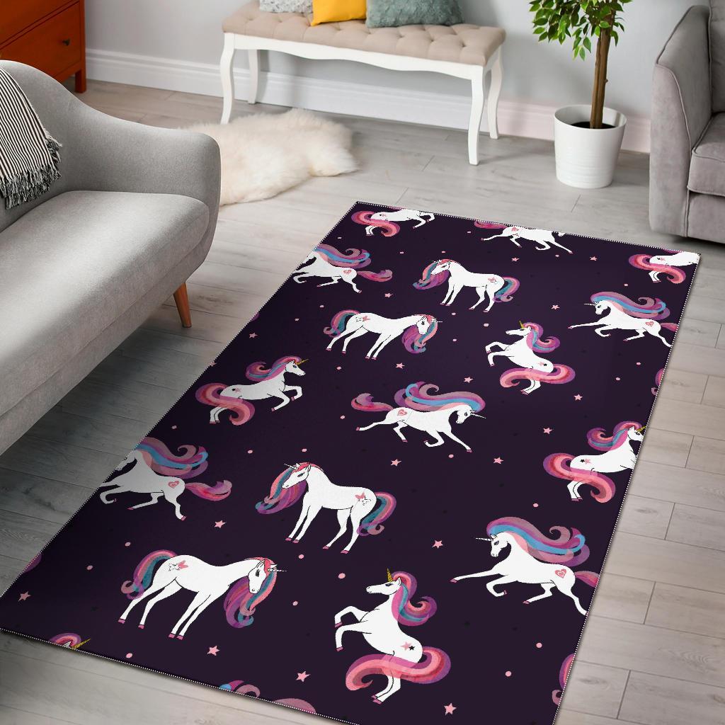Night Girly Unicorn Pattern Print Area Rug Floor Decor