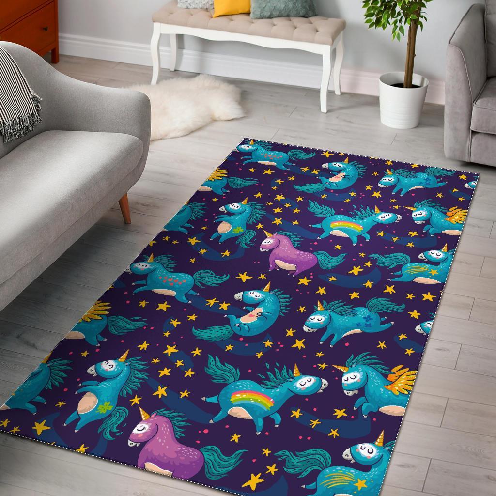 Night Star Unicorn Pattern Print Area Rug Floor Decor