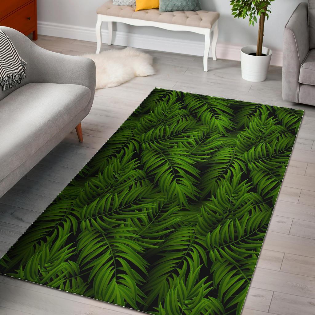 Night Tropical Palm Leaf Pattern Print Area Rug Floor Decor