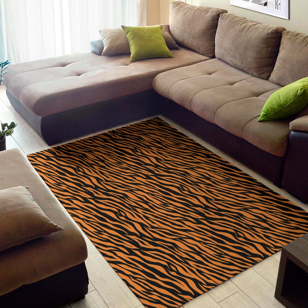 Orange And Black Tiger Stripe Print Area Rug Floor Decor