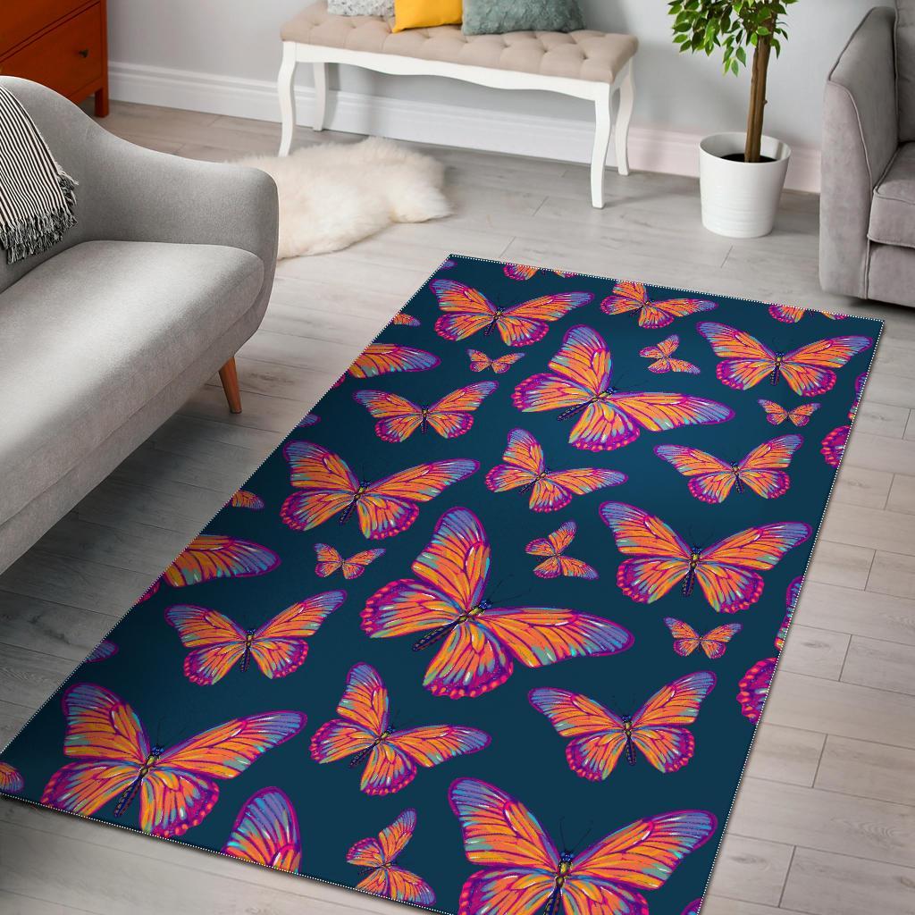 Orange And Purple Butterfly Print Area Rug Floor Decor