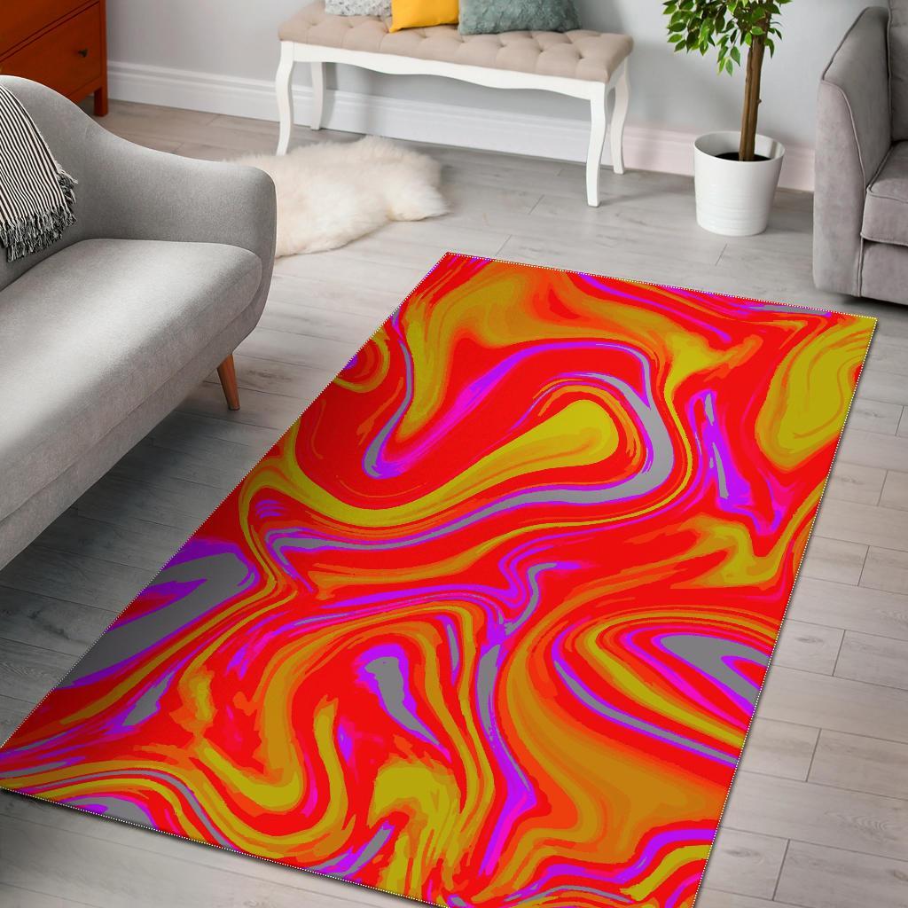 Orange Psychedelic Liquid Trippy Print Area Rug Floor Decor