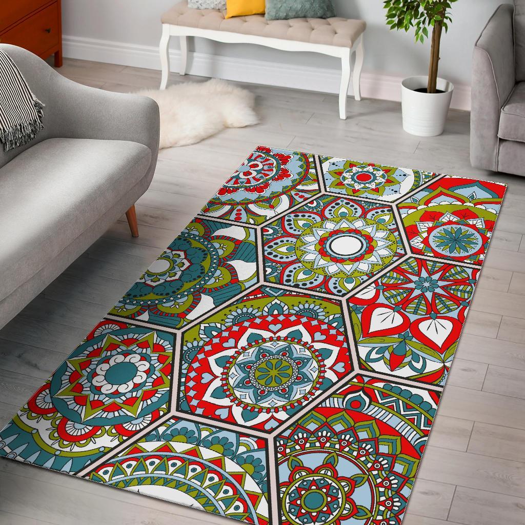 Oriental Mandala Bohemian Pattern Print Area Rug Floor Decor