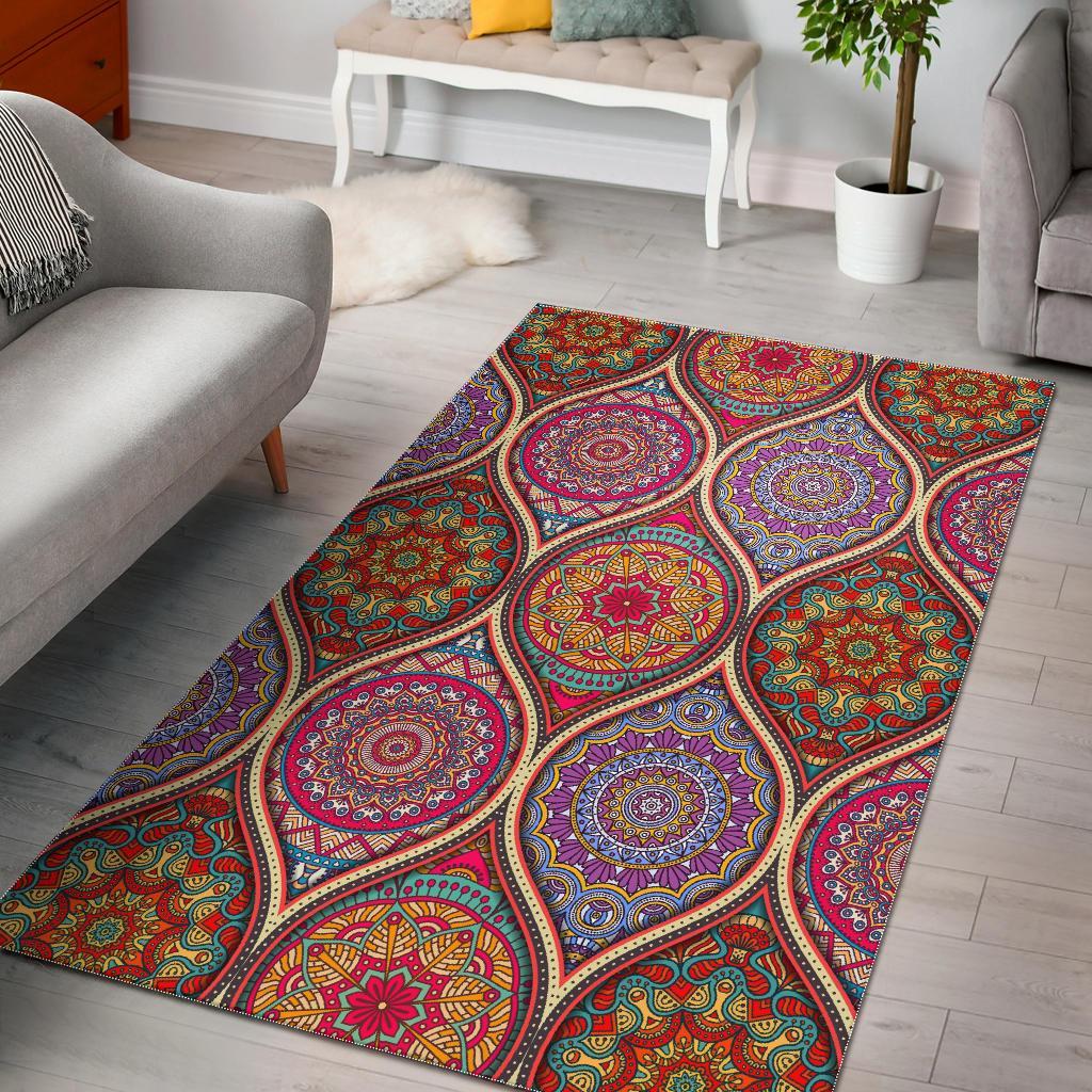 Oval Bohemian Mandala Patchwork Print Area Rug Floor Decor