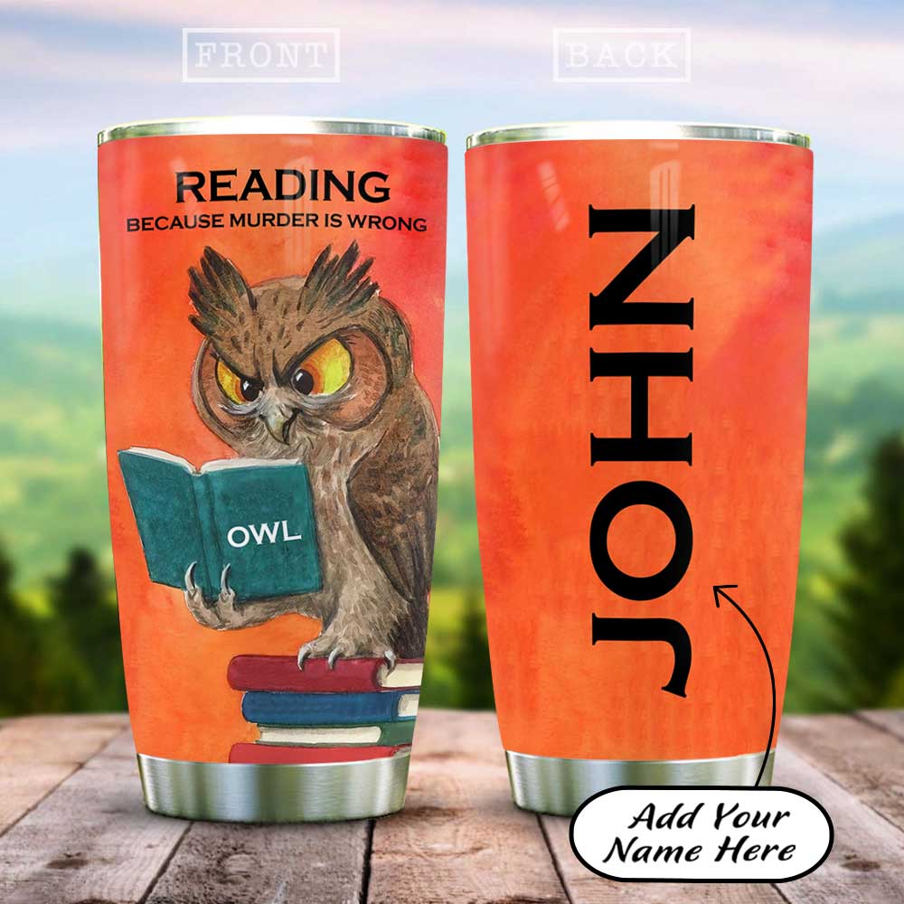 Owl Reading Personalized Stainless Steel Tumbler