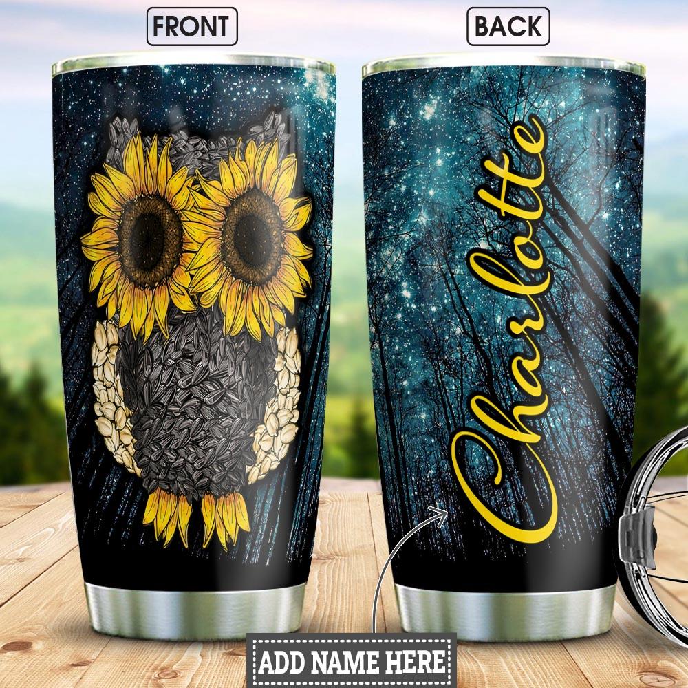 Owl Sunflower Personalized Stainless Steel Tumbler