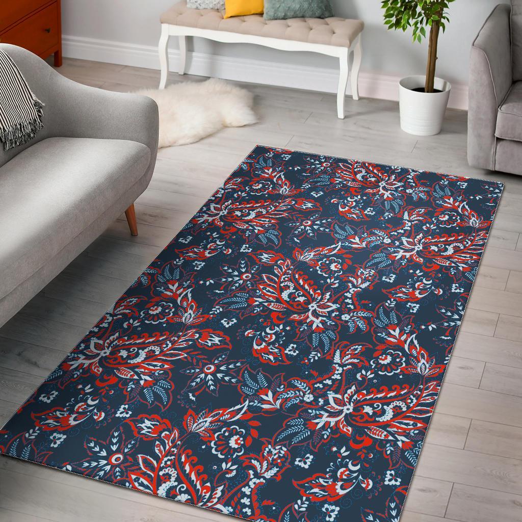 Paisley Floral Bohemian Pattern Print Area Rug Floor Decor
