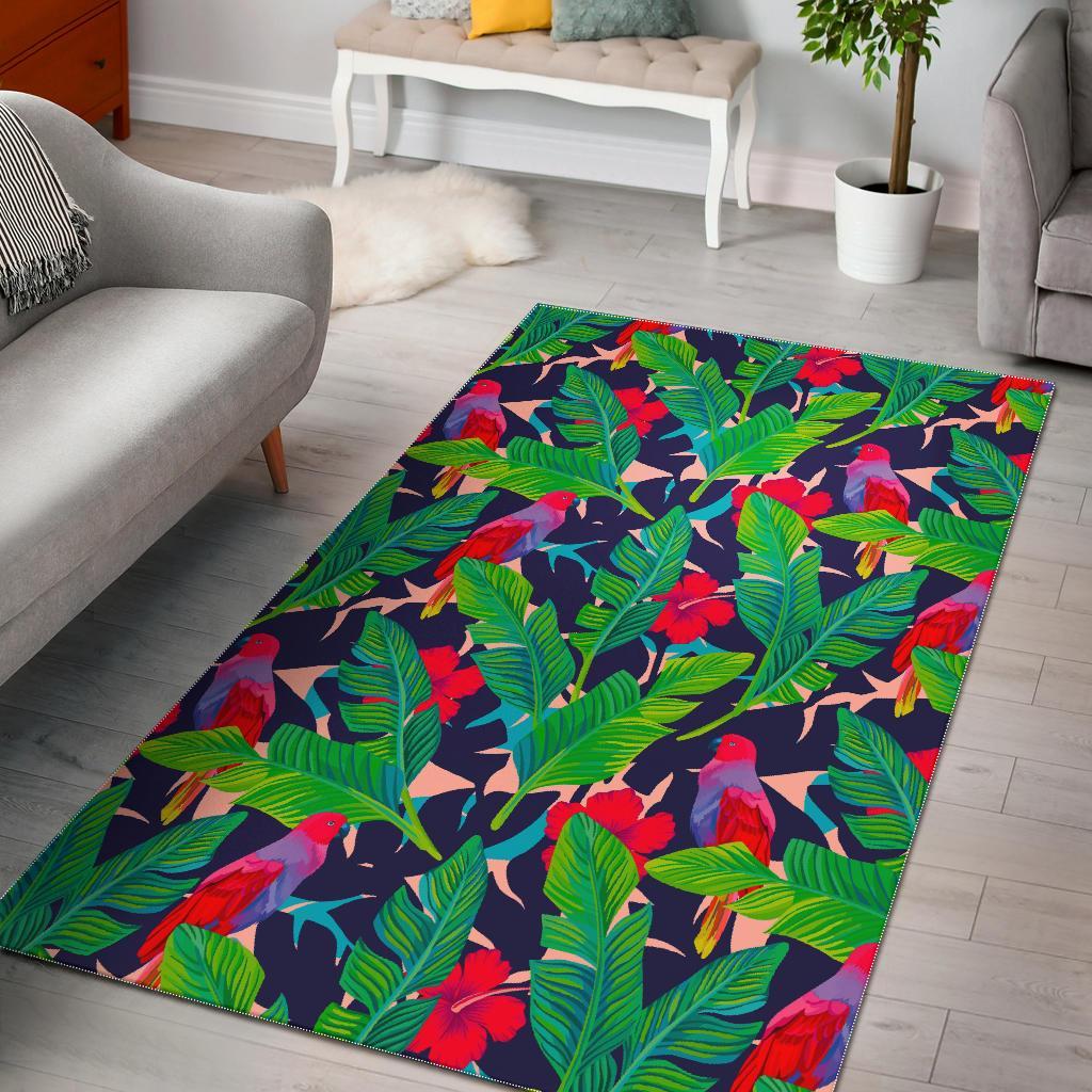 Parrot Banana Leaf Hawaii Pattern Print Area Rug Floor Decor