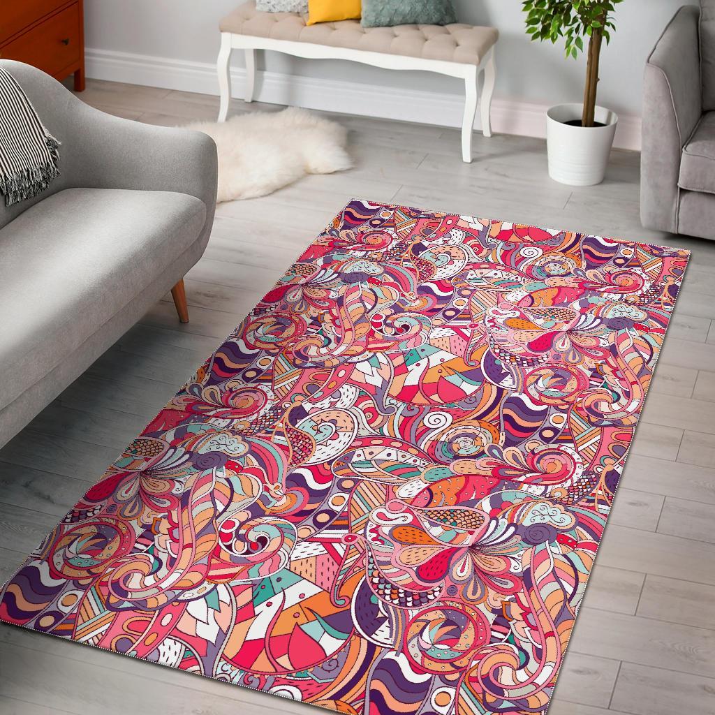 Pastel Bohemian Floral Pattern Print Area Rug Floor Decor