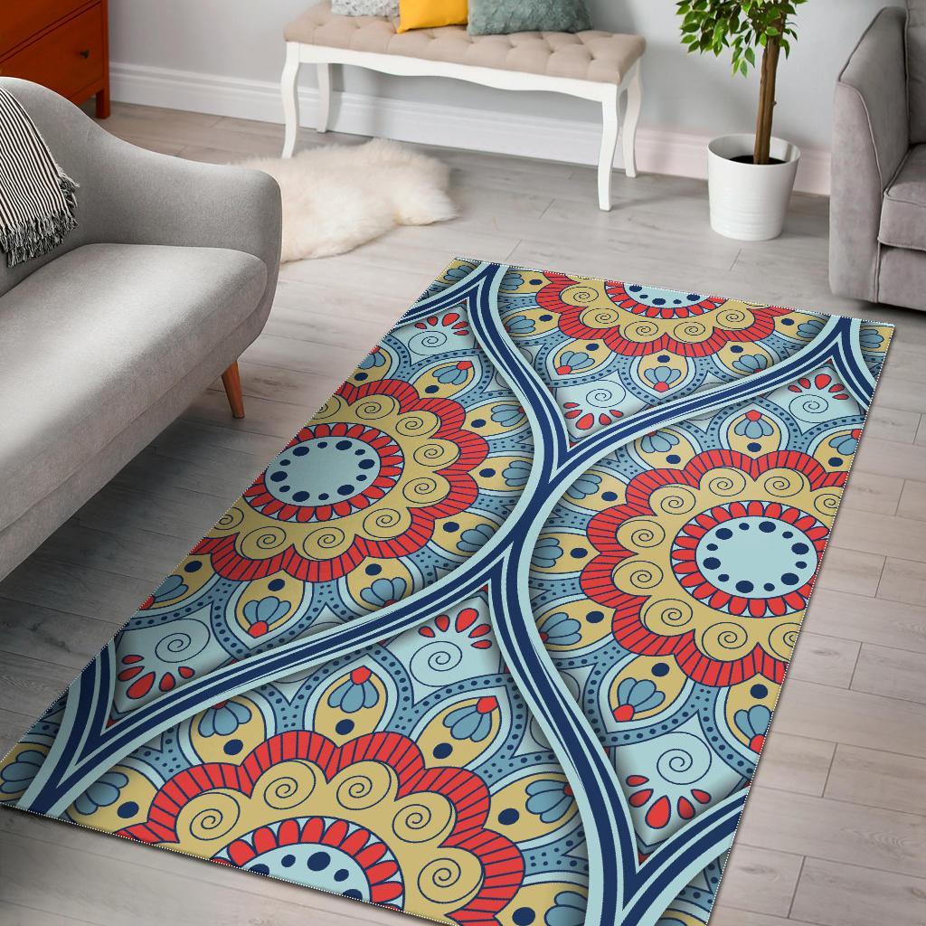 Pastel Ornament Mandala Print Area Rug Floor Decor