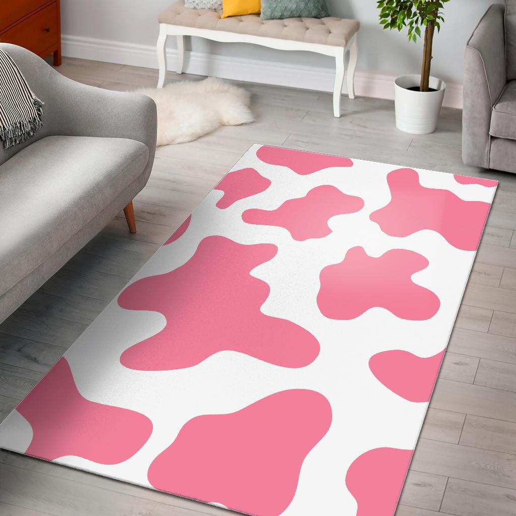Pastel Pink And White Cow Print Area Rug Floor Decor