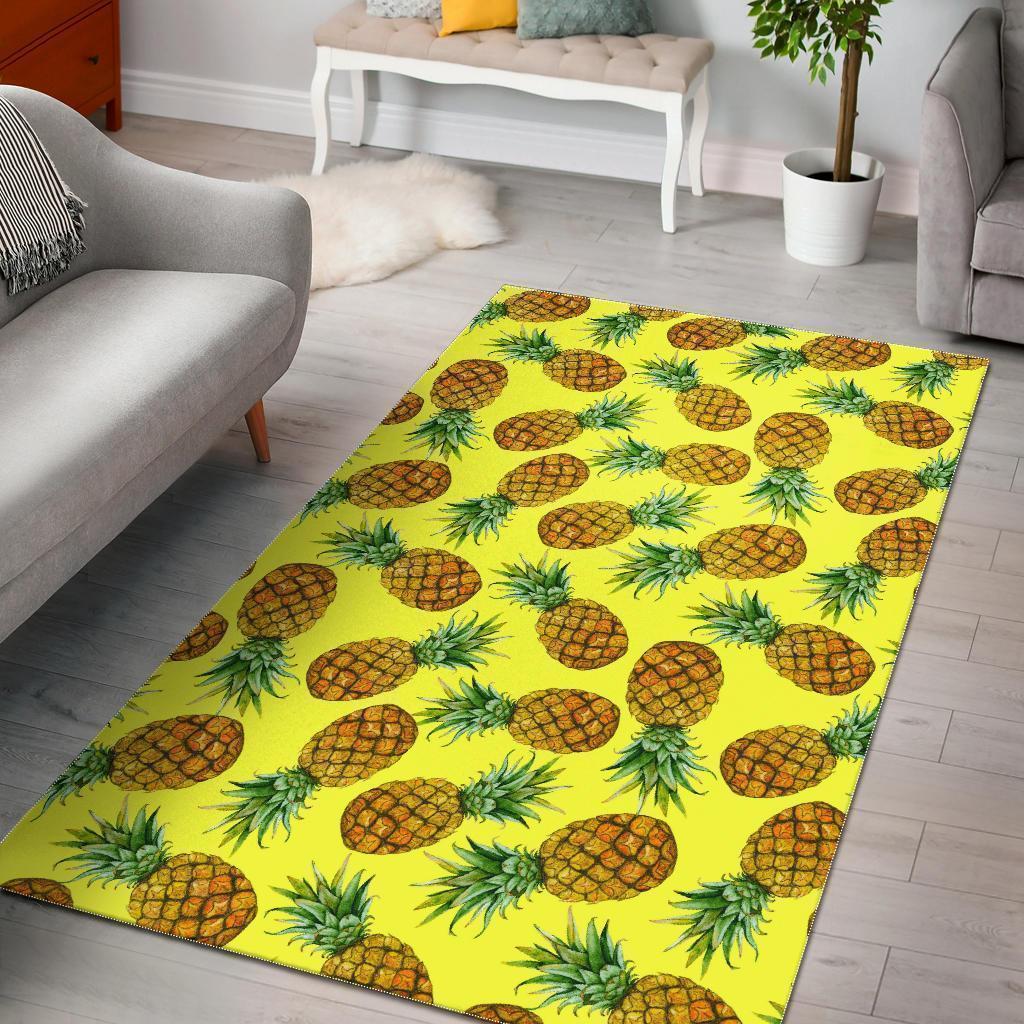 Pastel Yellow Pineapple Pattern Print Area Rug Floor Decor