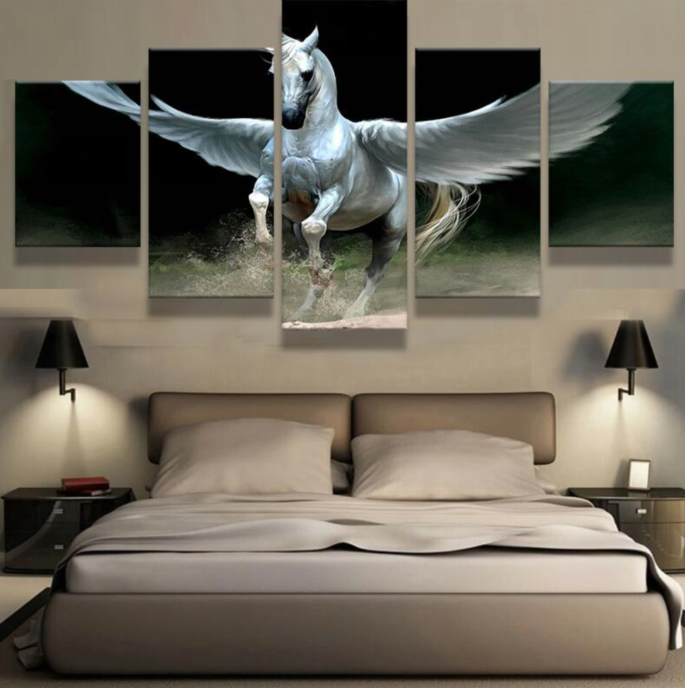 Pegasus Horse - Abstract Animal 5 Panel Canvas Art Wall Decor