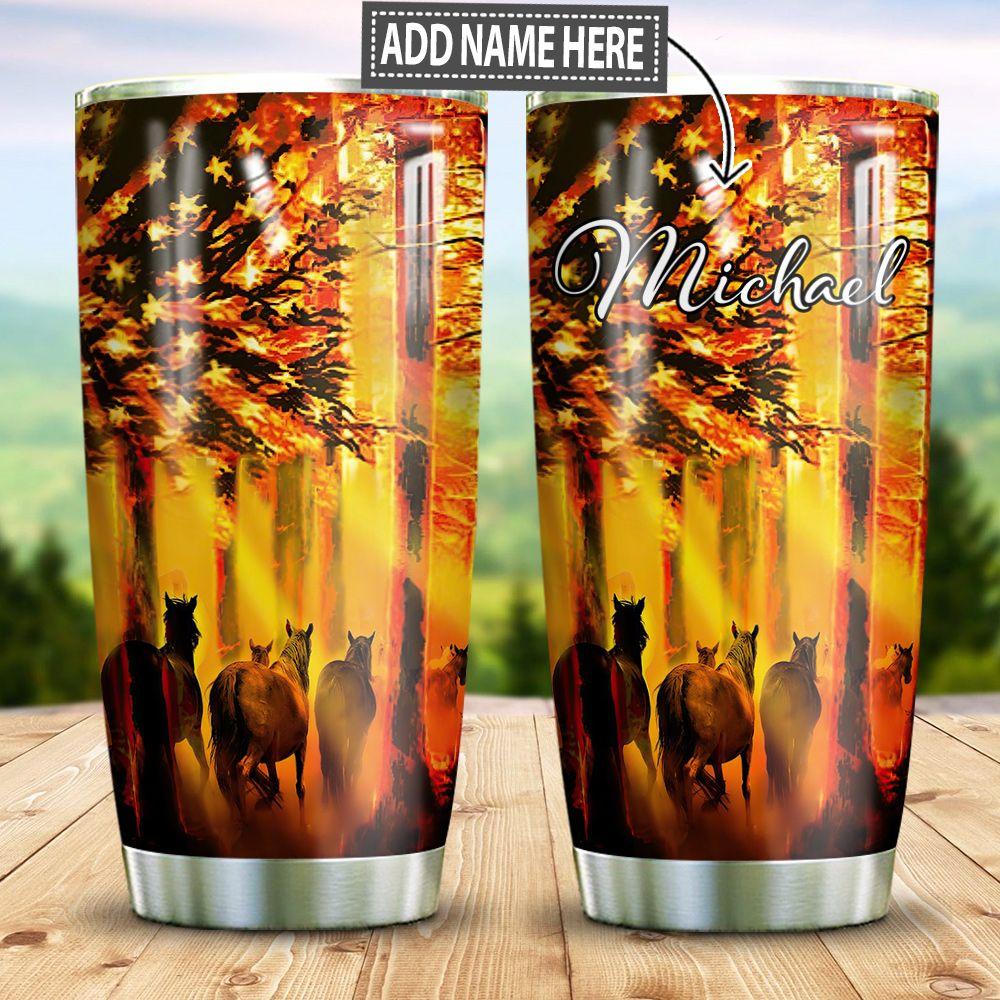 Personalized American Flag Horse Stainless Steel Tumbler