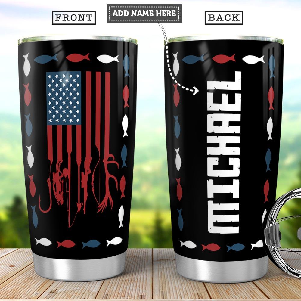Personalized American Flag Hunting Fishing Stainless Steel Tumbler
