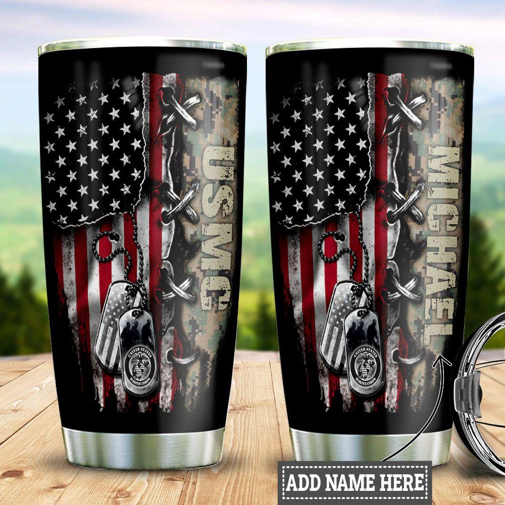 Personalized American Flag Marine Corps Stainless Steel Tumbler