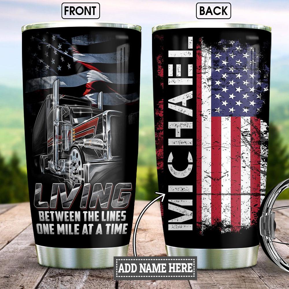 Personalized American Flag Trucker Stainless Steel Tumbler