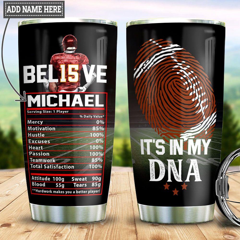 Personalized American Football Believe Stainless Steel Tumbler