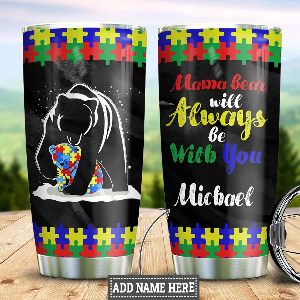 Personalized Autism Mama Bear Stainless Steel Tumbler