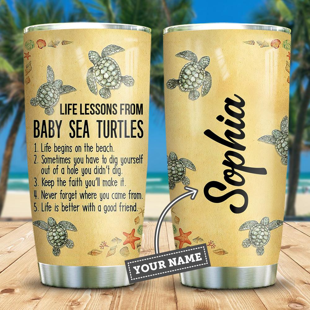 Personalized Baby Sea Turtle Lessons Stainless Steel Tumbler