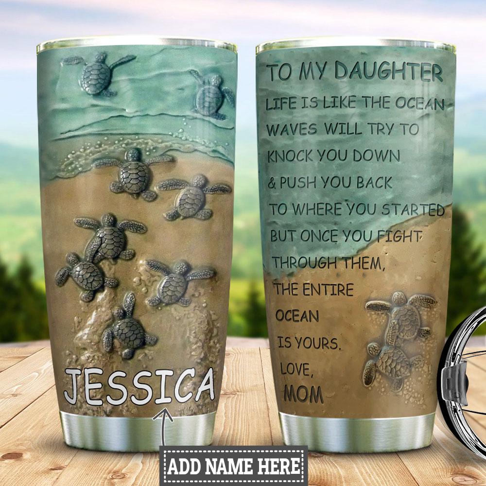 Personalized Baby Turtle Mom To Daughter Stainless Steel Tumbler