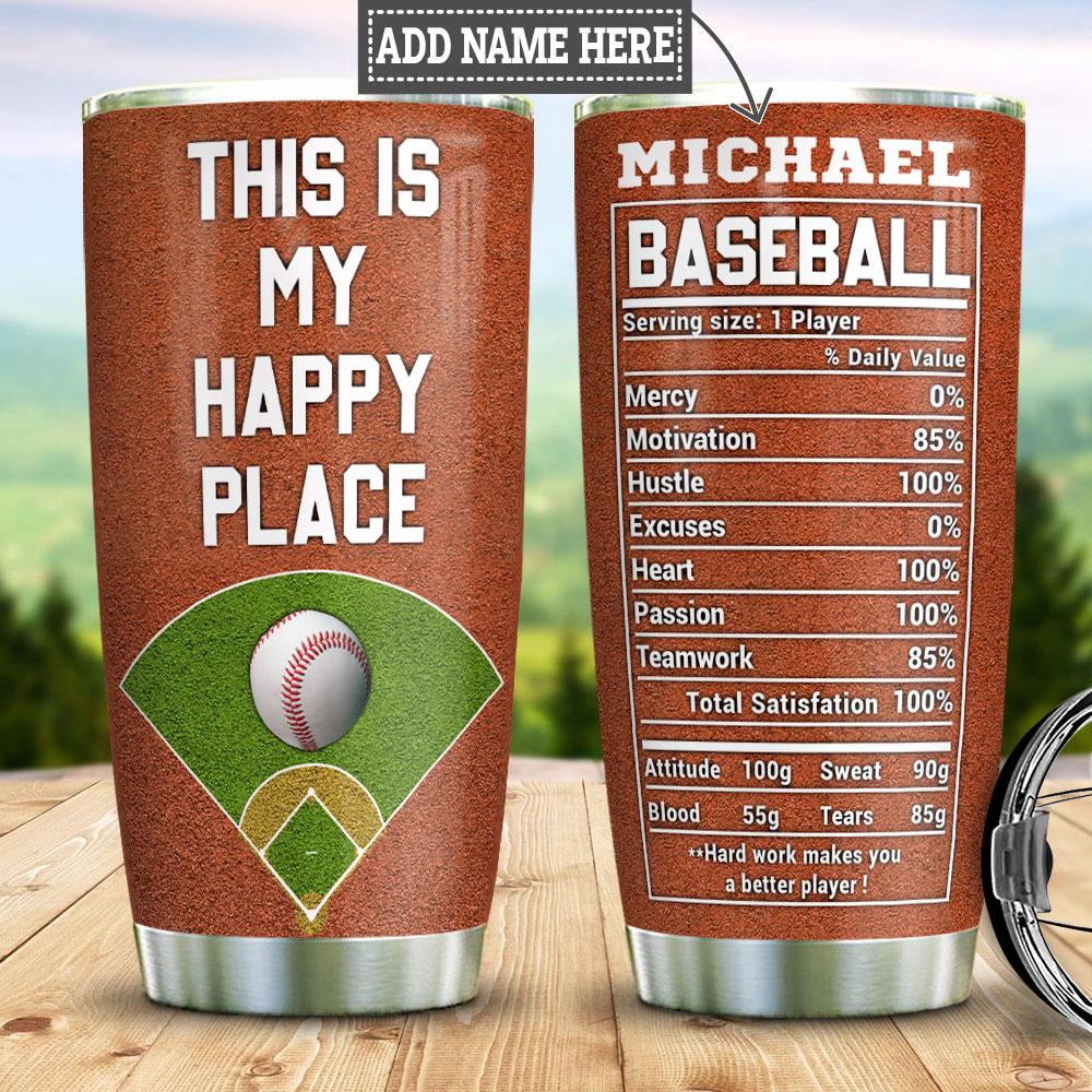 Personalized Baseball Happy Place Facts Stainless Steel Tumbler