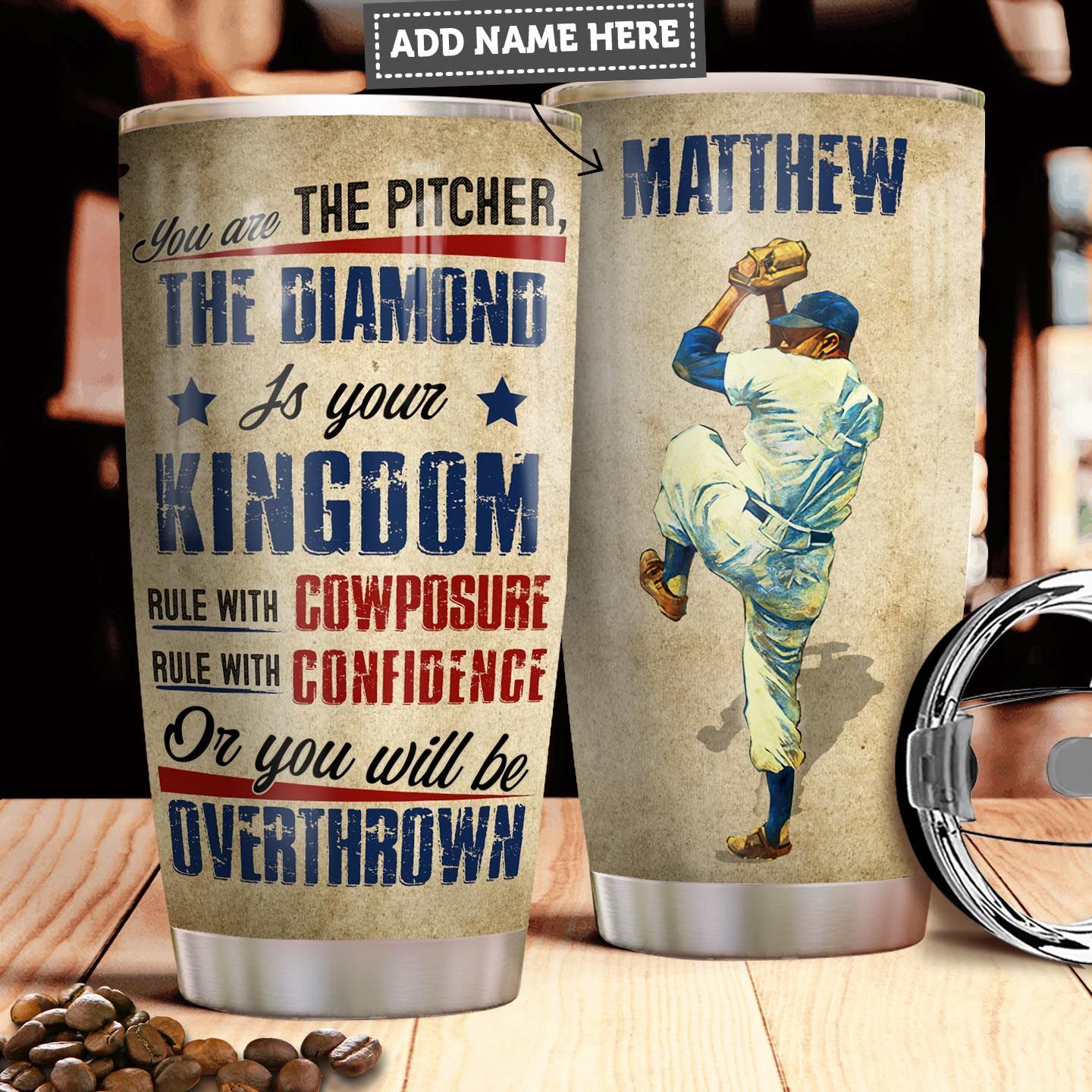 Personalized Baseball Pitcher Stainless Steel Tumbler