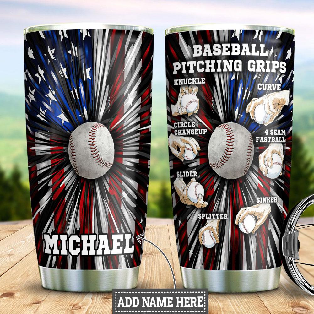 Personalized Baseball Pitching Grips Stainless Steel Tumbler